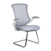 Nautilus Designs Luna Designer High Back Mesh Grey Cantilever Visitor Chair With Folding Arms and White Shell/Chrome Frame - BCM/L1302V/WHGY DD